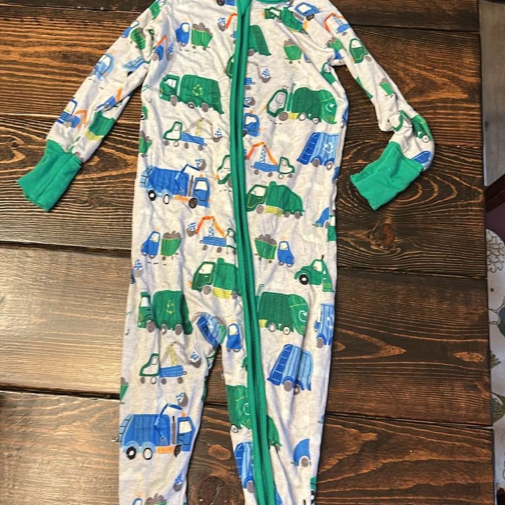 Little Sleepies Green and Blue Garbage Truck Footies
